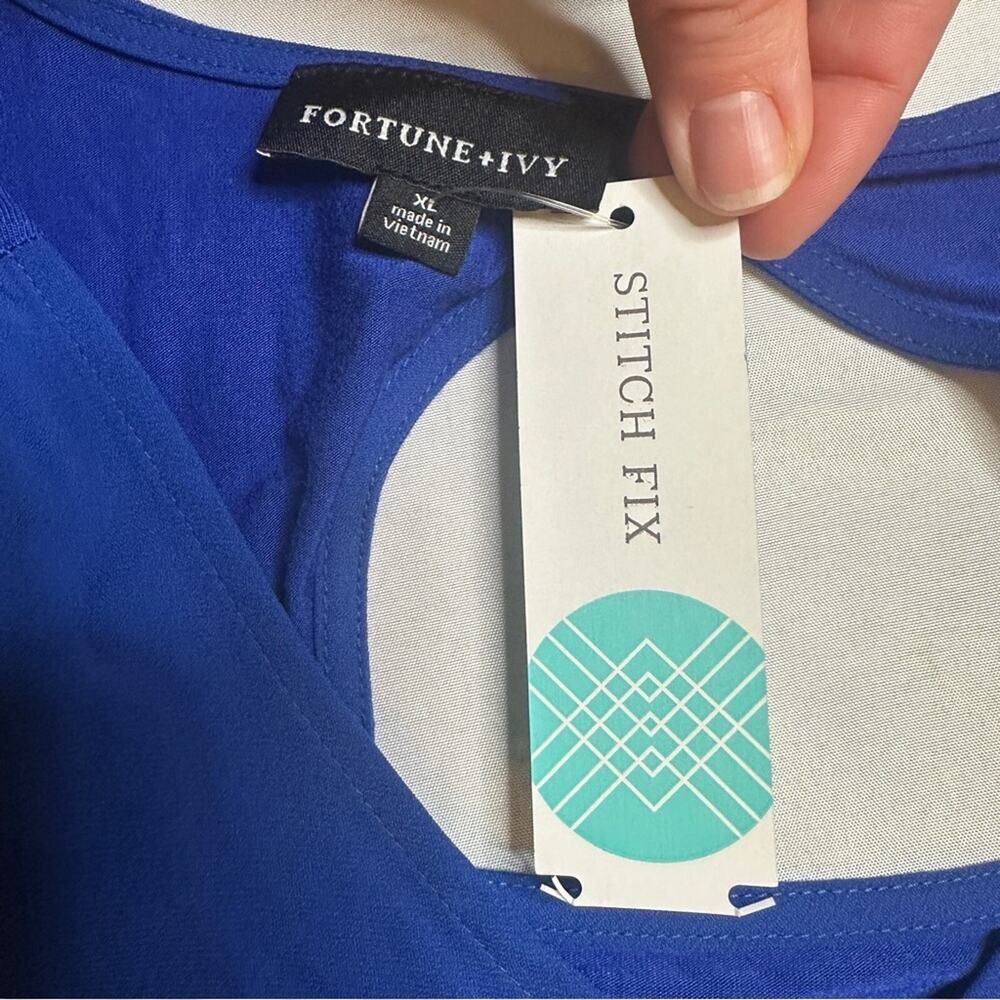 Cobalt Blue Sleeveless Blouse ✨ Zip Front Chic Work Top Summer Office - Picture 5 of 7